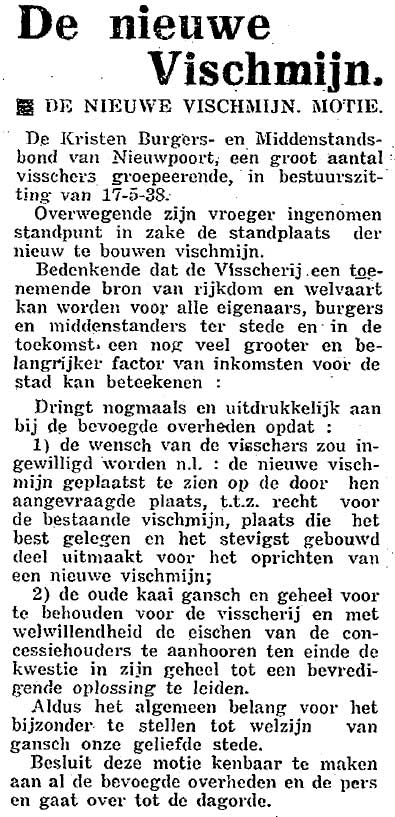 De nieuwe vischmijn - motie 20/05/1938